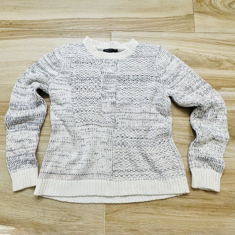 Banana Republic Knit Sweater Woman's Gray/Navy Chunky Long Sleeve Size Medium